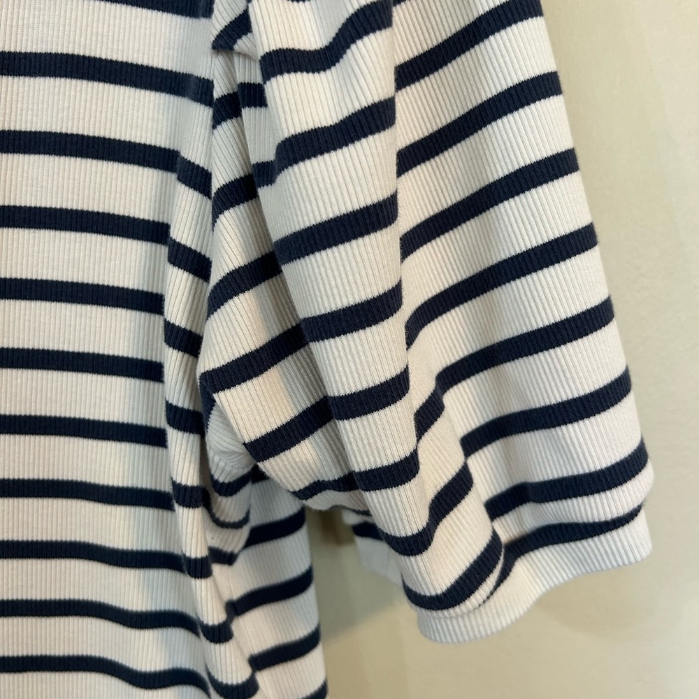 Veronica Beard Cream and Navy Striped Puff-Sleeve Knit Top - Picture 4 of 6
